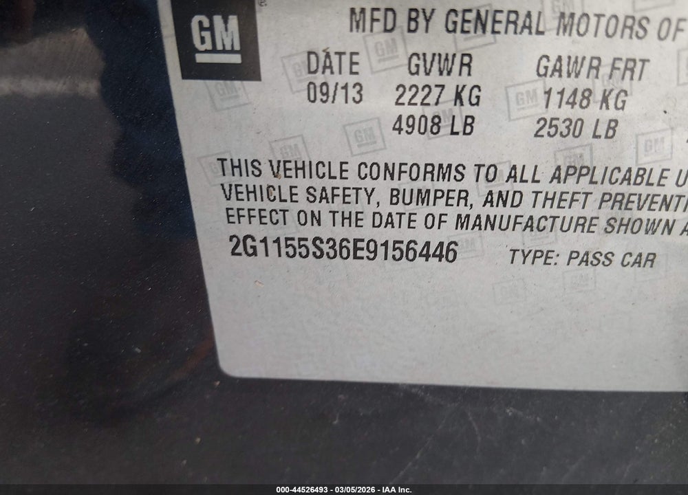 2014 CHEVROLET IMPALA 2LZ VIN: 2G1155S36E9156446