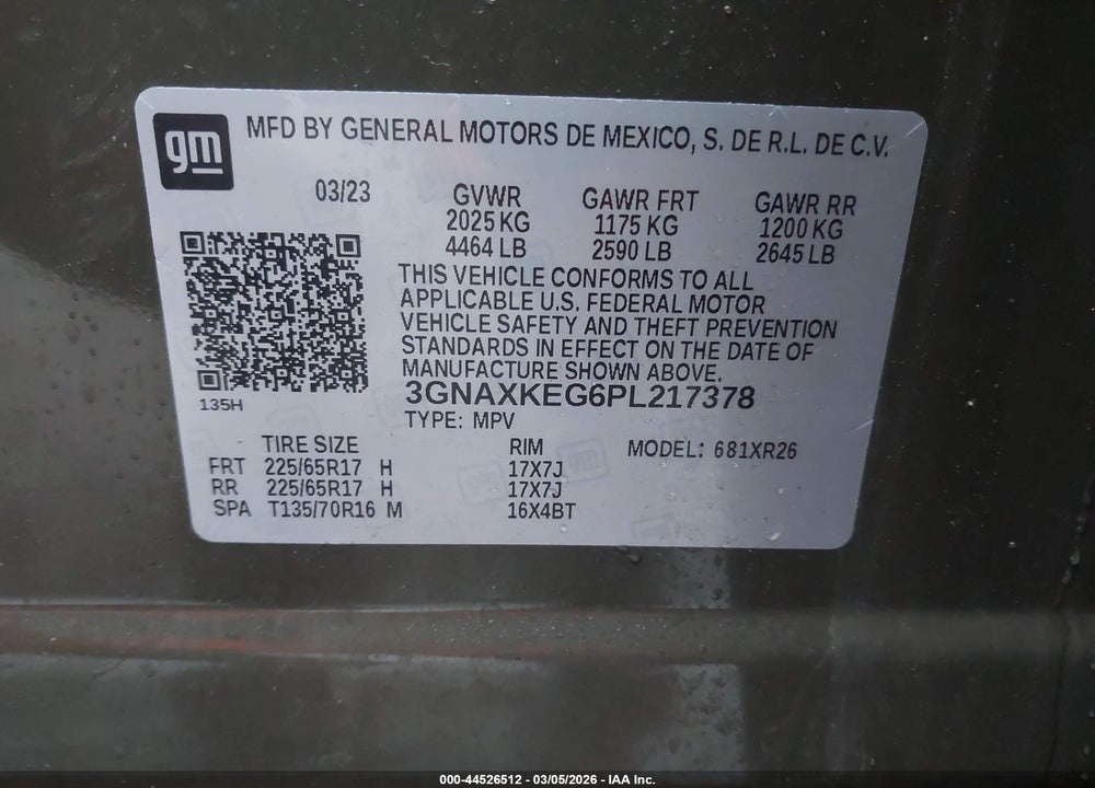2023 CHEVROLET EQUINOX FWD LT VIN: 3GNAXKEG6PL217378