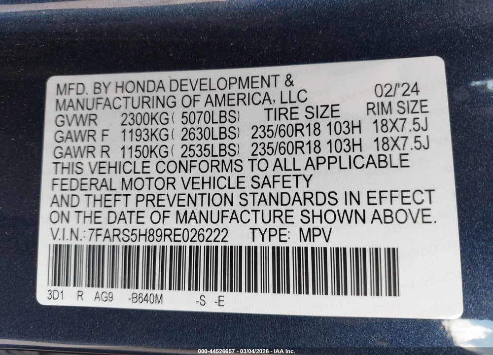 2024 HONDA CR-V HYBRID SPORT-L VIN: 7FARS5H89RE026222