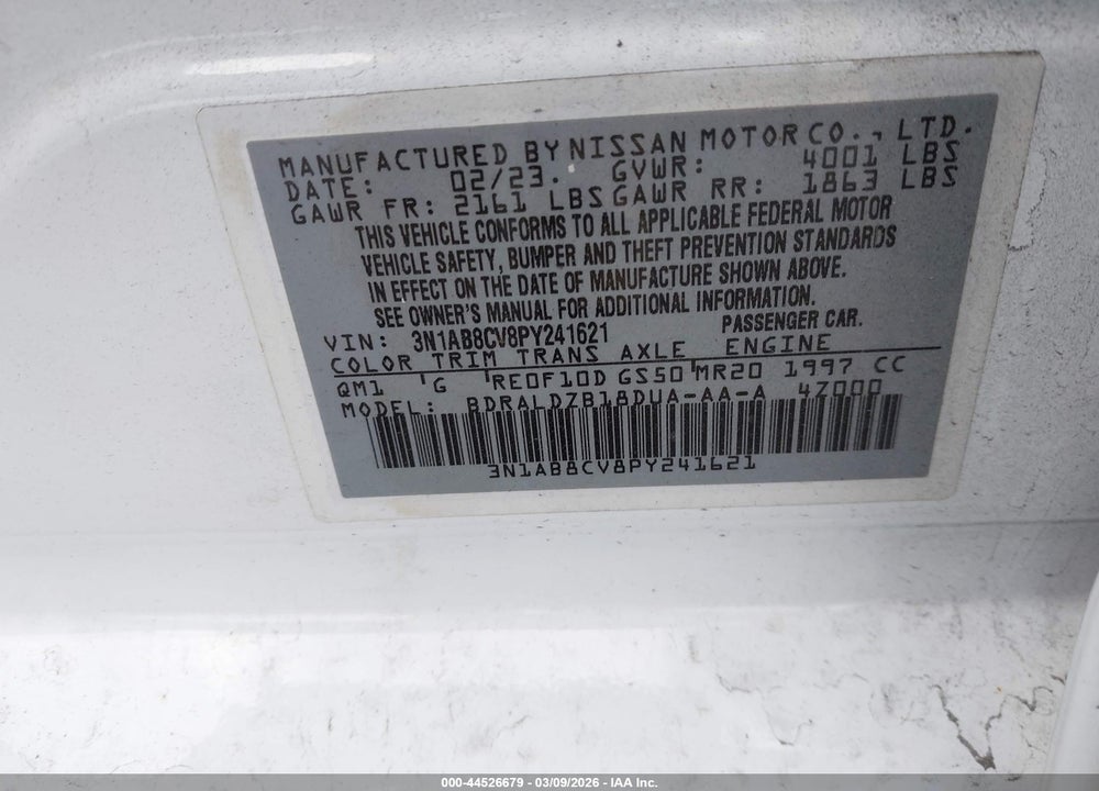 2023 NISSAN SENTRA SV XTRONIC CVT VIN: 3N1AB8CV8PY241621