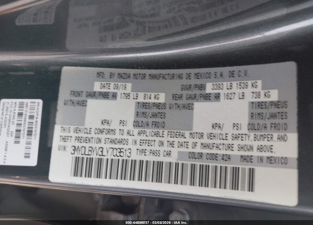 2020 TOYOTA YARIS LE VIN: 3MYDLBYV3LY703513