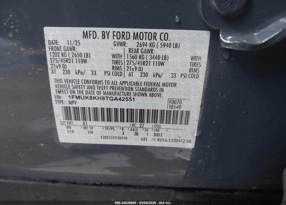 2026 FORD EXPLORER ST-LINE VIN: 1FMUK8KH8TGA42551