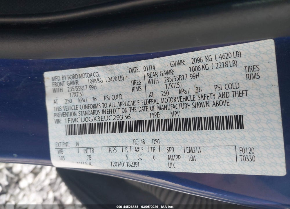 2014 FORD ESCAPE SE VIN: 1FMCU0GX3EUC29336