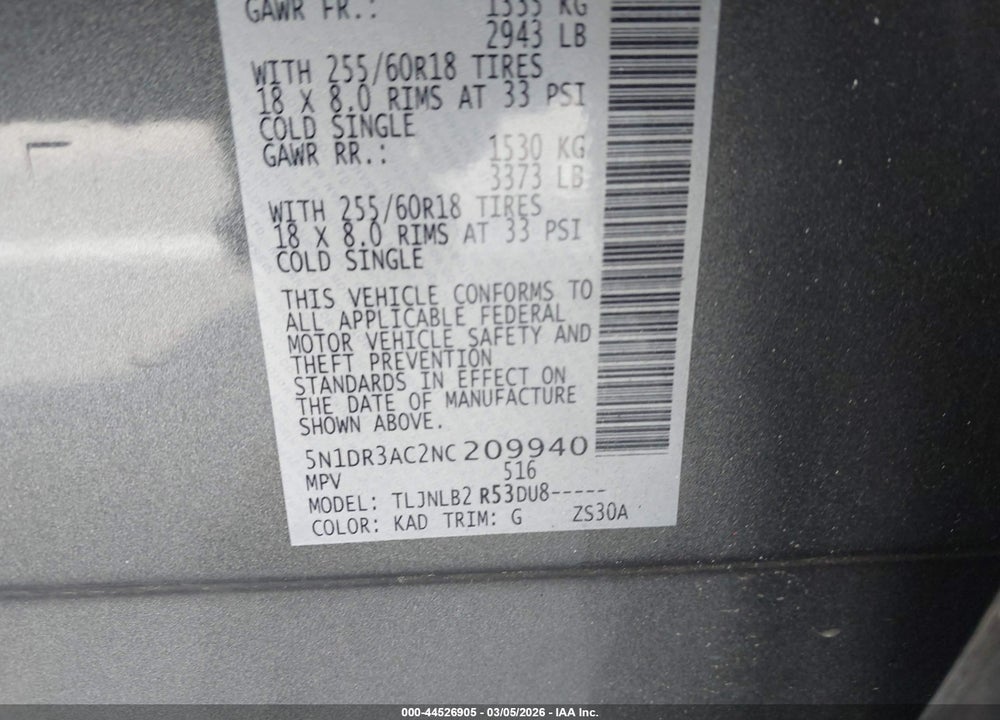 2022 NISSAN PATHFINDER S 4WD VIN: 5N1DR3AC2NC209940