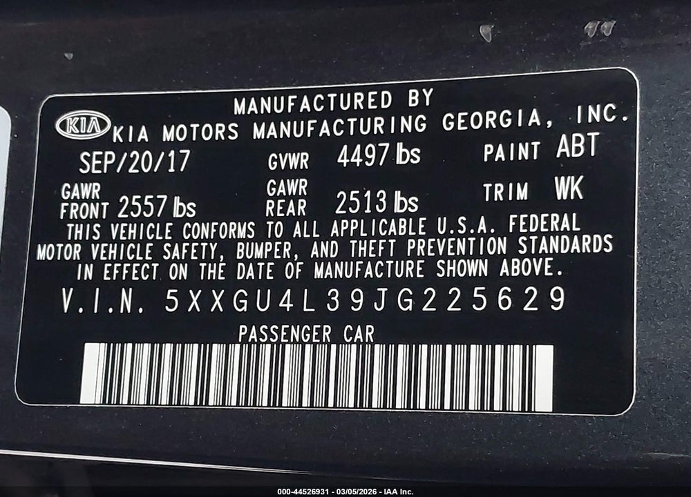 2018 KIA OPTIMA EX VIN: 5XXGU4L39JG225629