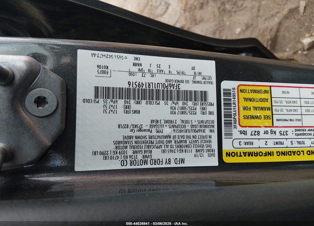 2020 FORD FUSION HYBRID SE VIN: 3FA6P0LU1LR149516