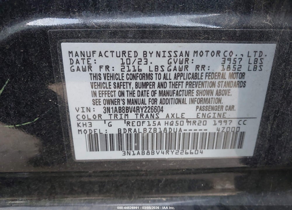 2024 NISSAN SENTRA S XTRONIC CVT VIN: 3N1AB8BV4RY226604