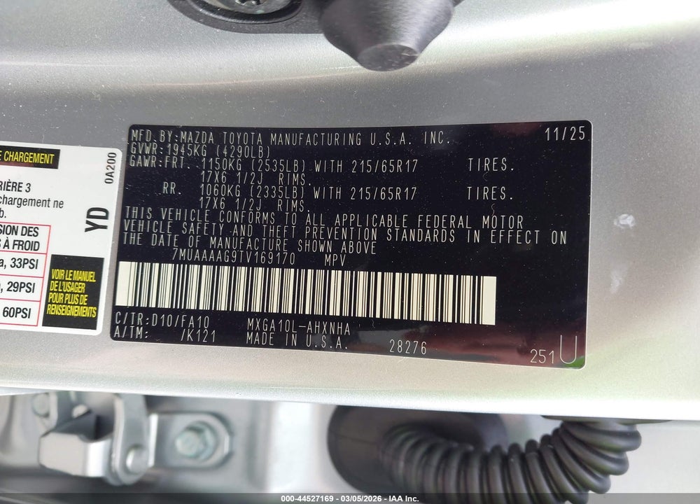 2026 TOYOTA COROLLA CROSS L VIN: 7MUAAAAG9TV169170