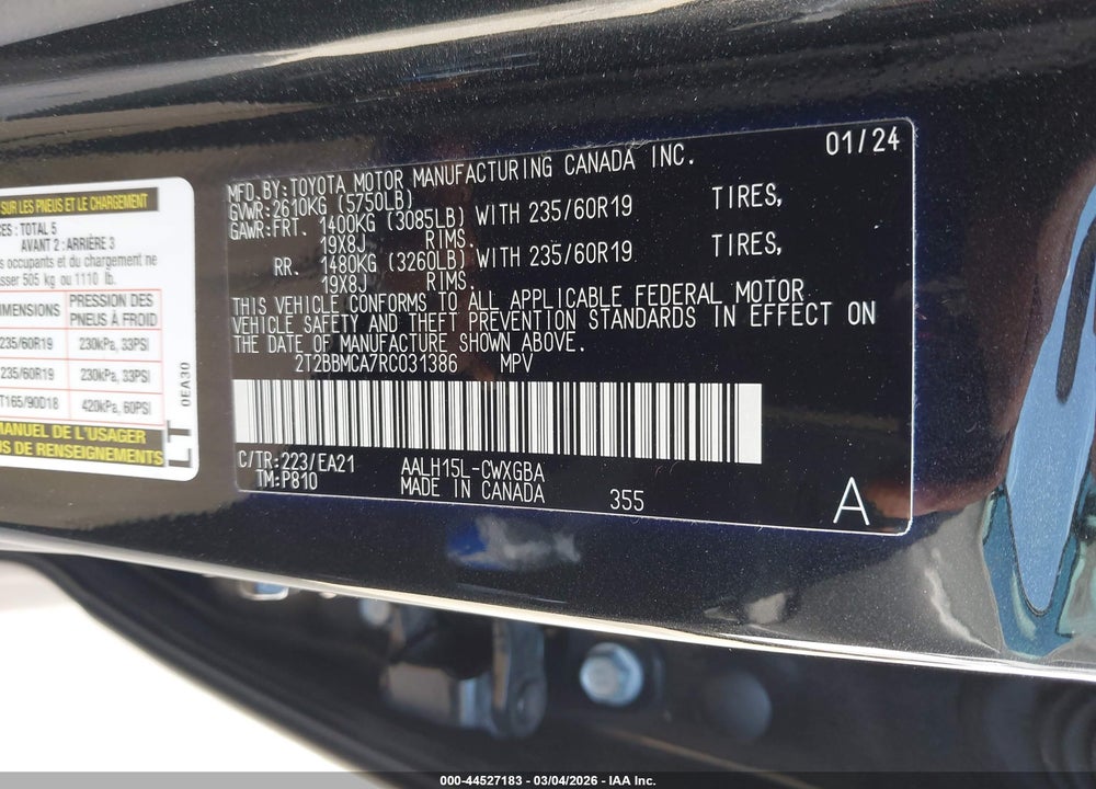2024 LEXUS RX 350H PREMIUM VIN: 2T2BBMCA7RC031386