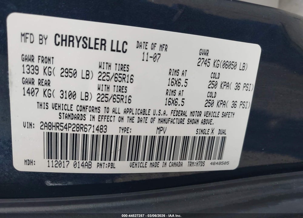 2008 CHRYSLER TOWN & COUNTRY TOURING VIN: 2A8HR54P28R671483