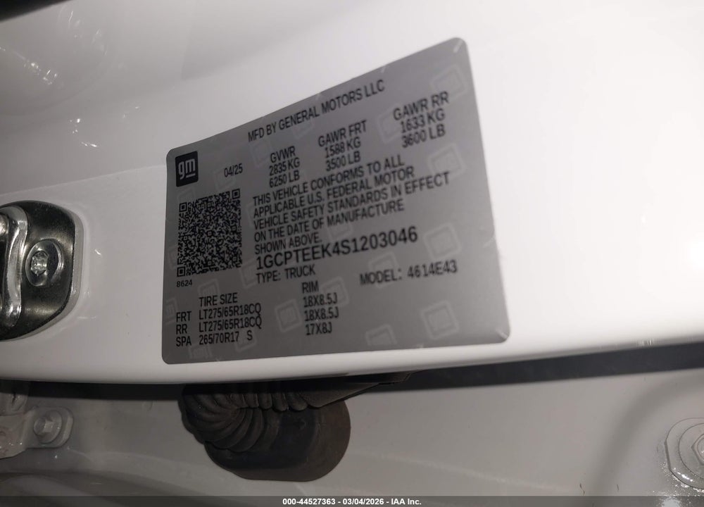 2025 CHEVROLET COLORADO 4WD TRAIL BOSS VIN: 1GCPTEEK4S1203046