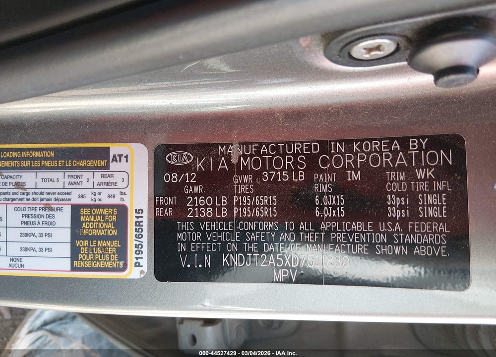 2013 KIA SOUL VIN: KNDJT2A5XD7511830