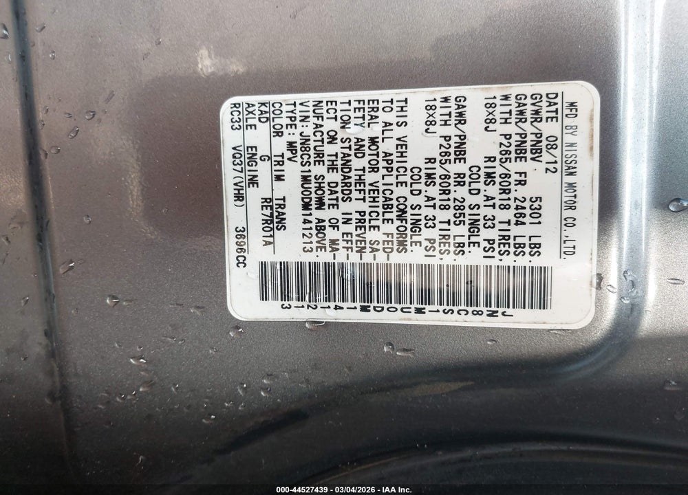 2013 INFINITI FX37 VIN: JN8CS1MU0DM141213