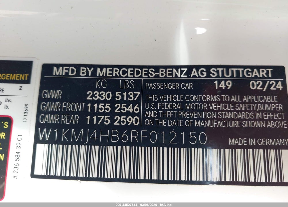 2024 MERCEDES-BENZ CLE 300 4MATIC VIN: W1KMJ4HB6RF012150