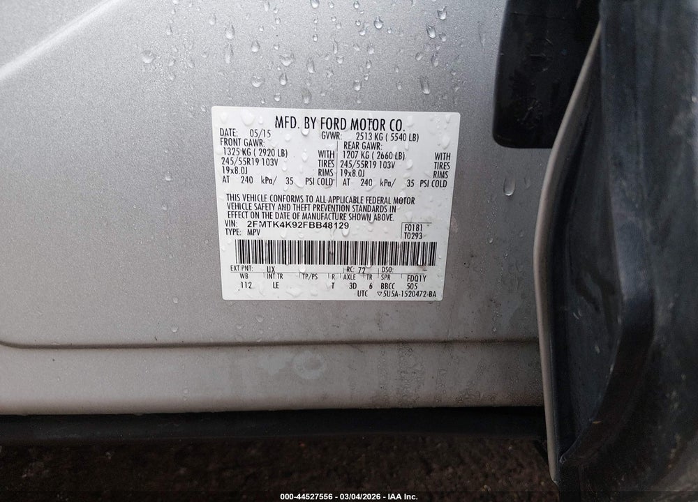 2015 FORD EDGE TITANIUM VIN: 2FMTK4K92FBB48129