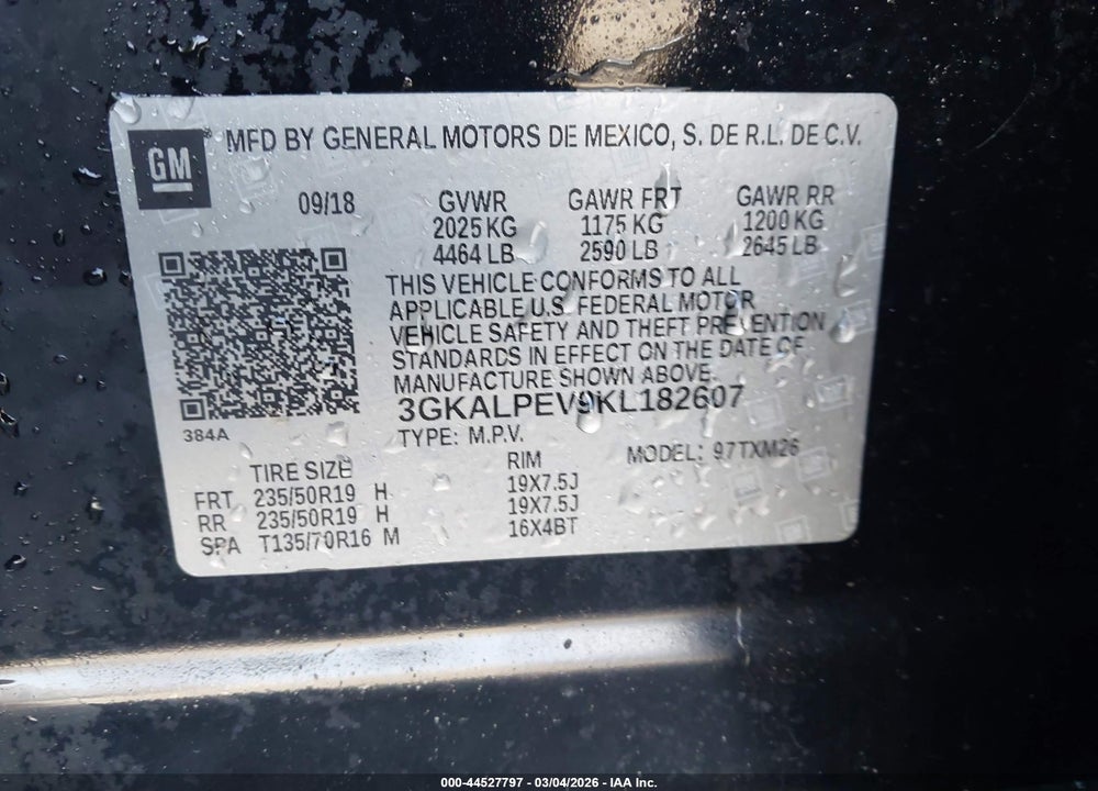 2019 GMC TERRAIN SLT VIN: 3GKALPEV9KL182607