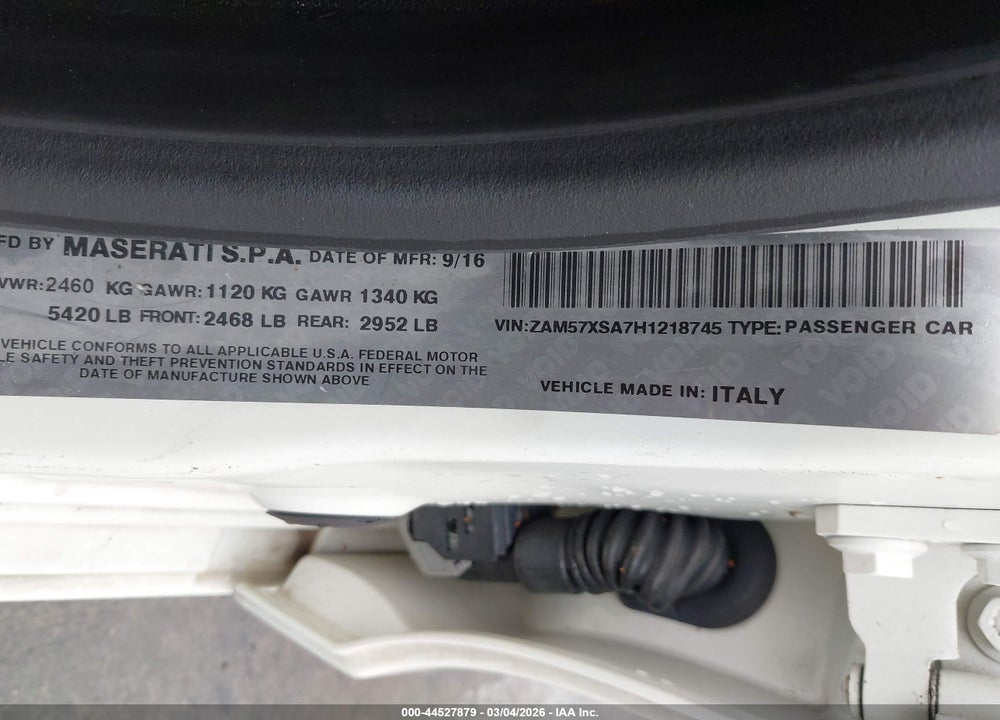 2017 MASERATI GHIBLI VIN: ZAM57XSA7H1218745