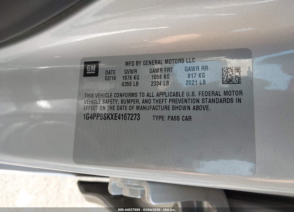 2014 BUICK VERANO VIN: 1G4PP5SKXE4167273