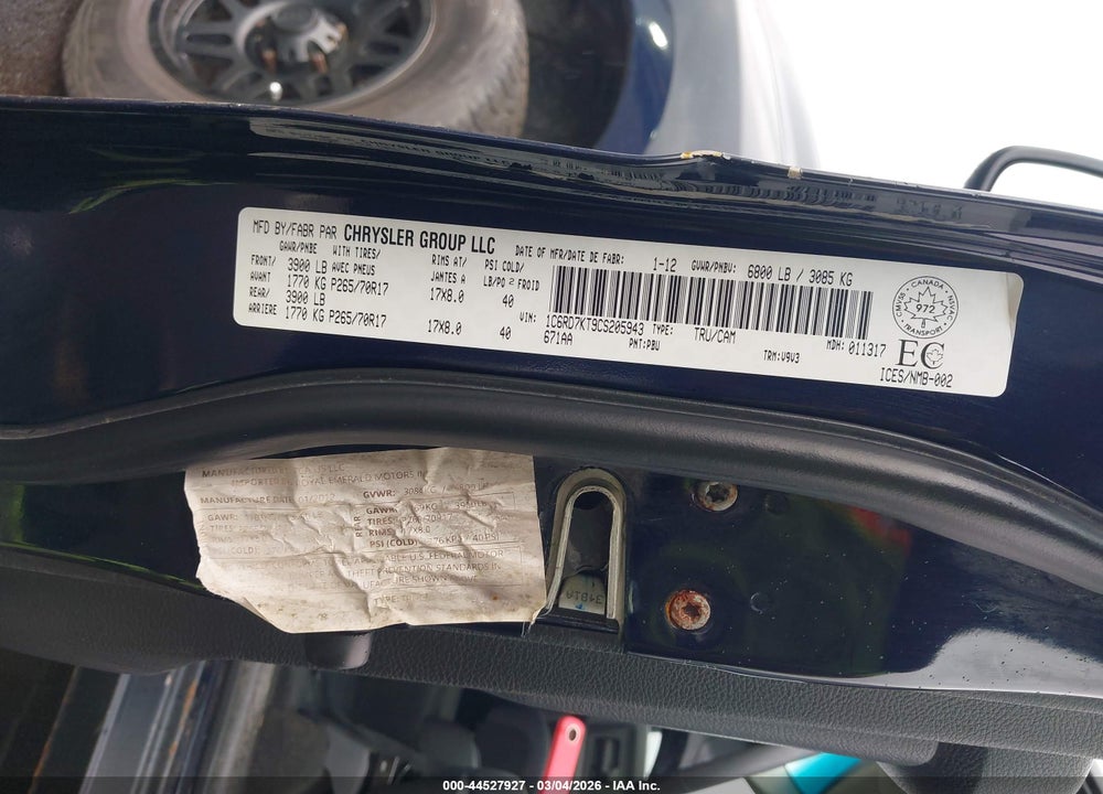 2012 RAM 1500 ST VIN: 1C6RD7KT9CS205943