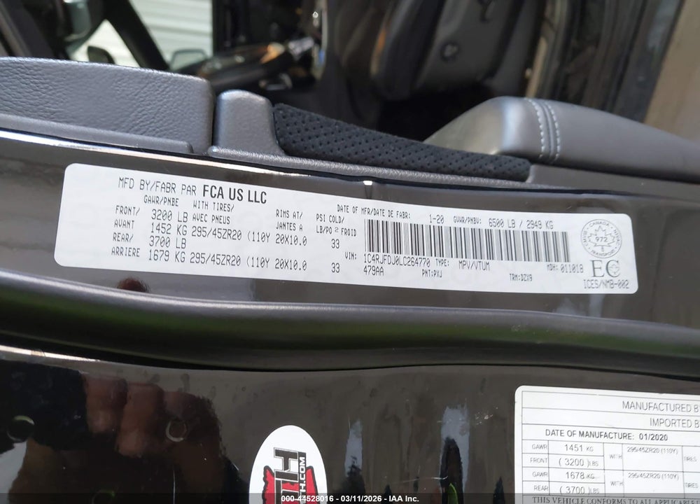 2020 JEEP GRAND CHEROKEE SRT VIN: 1C4RJFDJ0LC264770