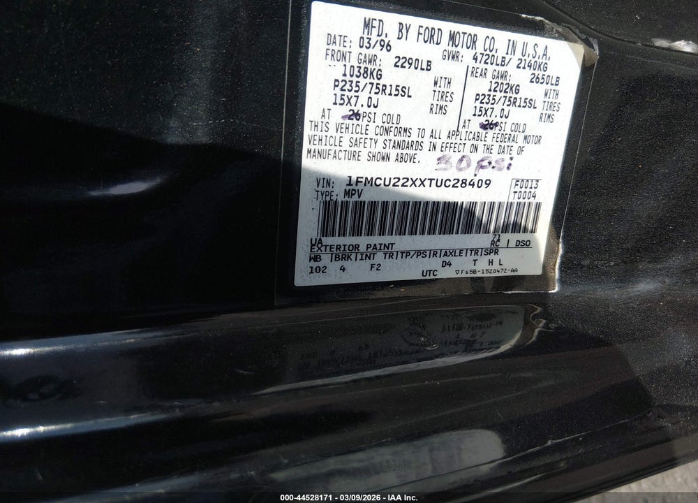 1996 FORD EXPLORER VIN: 1FMCU22XXTUC28409