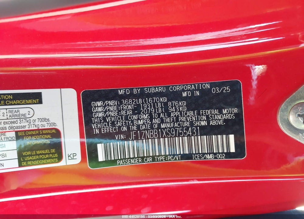 2025 TOYOTA GR86 VIN: JF1ZNBB1XS9755431