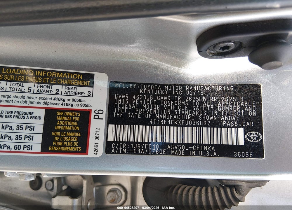 2015 TOYOTA CAMRY LE VIN: 4T1BF1FKXFU036832