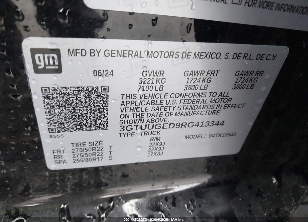 2024 GMC SIERRA 1500 4WD  SHORT BOX DENALI VIN: 3GTUUGED9RG413344