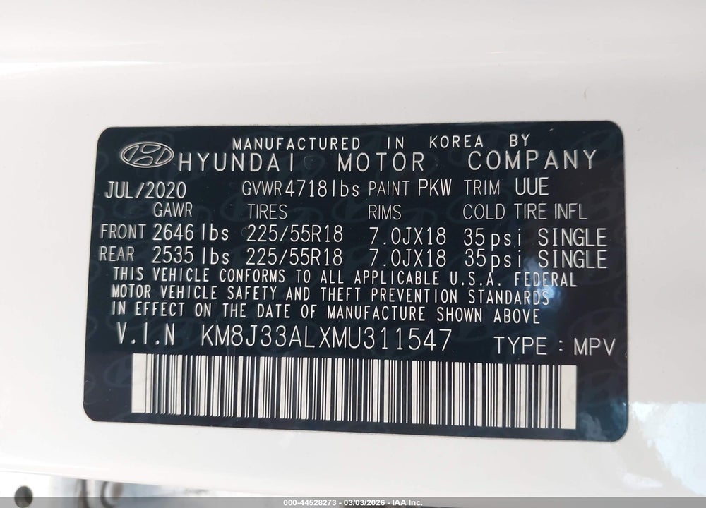 2021 HYUNDAI TUCSON LIMITED VIN: KM8J33ALXMU311547