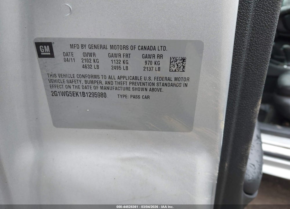 2011 CHEVROLET IMPALA LT VIN: 2G1WG5EK1B1295980