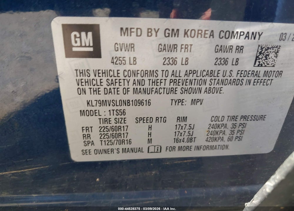 2022 CHEVROLET TRAILBLAZER FWD ACTIV VIN: KL79MVSL0NB109616