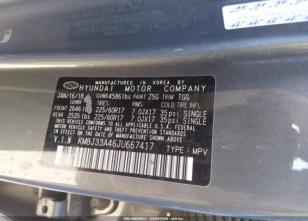 2018 HYUNDAI TUCSON SEL VIN: KM8J33A46JU667417