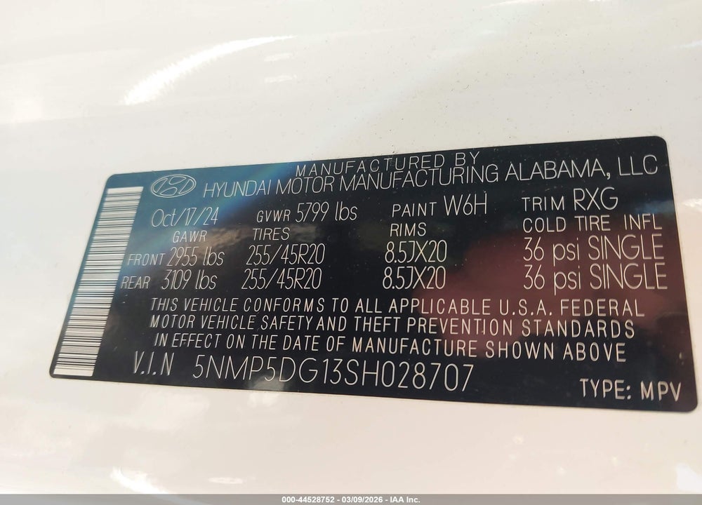 2025 HYUNDAI SANTA FE HYBRID CALLIGRAPHY VIN: 5NMP5DG13SH028707