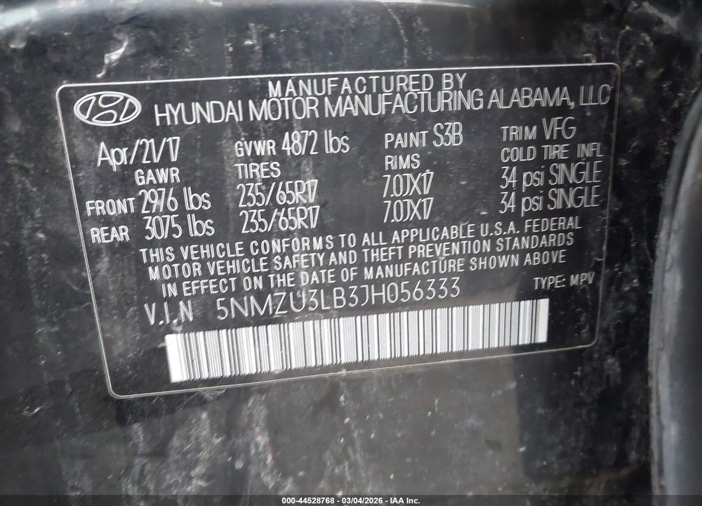 2018 HYUNDAI SANTA FE SPORT 2.4L VIN: 5NMZU3LB3JH056333