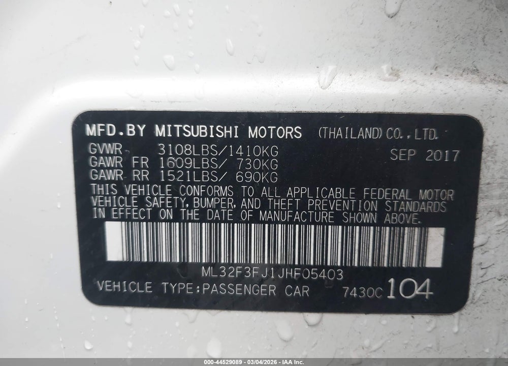 2018 MITSUBISHI MIRAGE G4 ES VIN: ML32F3FJ1JHF05403