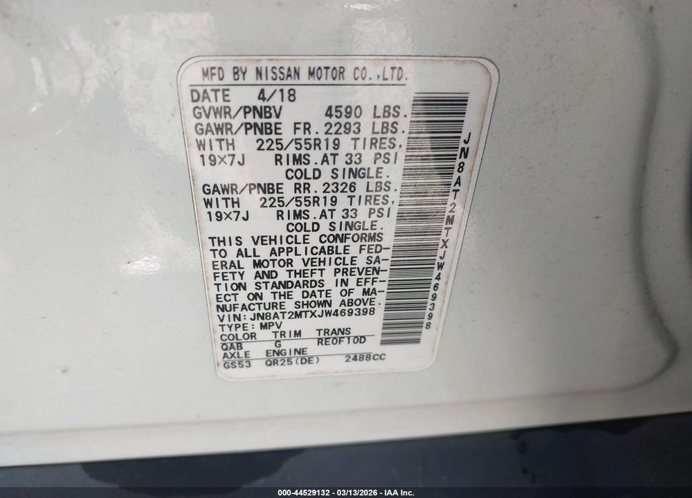2018 NISSAN ROGUE SL VIN: JN8AT2MTXJW469398