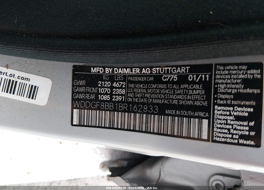 2011 MERCEDES-BENZ C 300 LUXURY 4MATIC/SPORT 4MATIC VIN: WDDGF8BB1BR162833