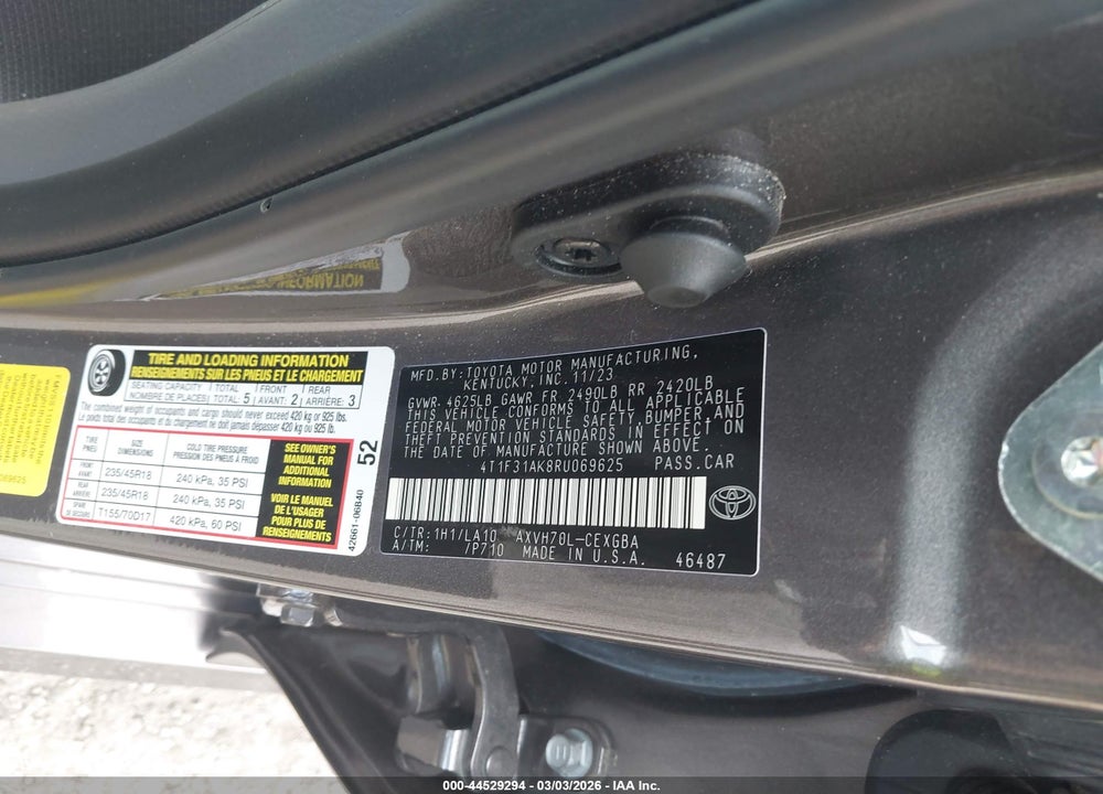 2024 TOYOTA CAMRY HYBRID XLE VIN: 4T1F31AK8RU069625