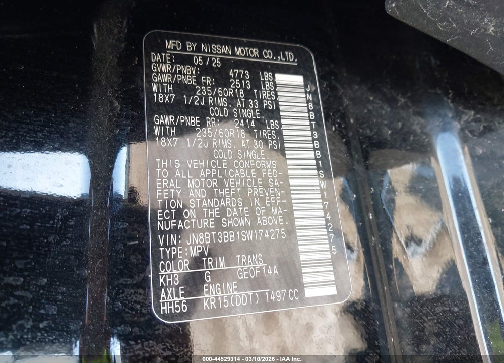 2025 NISSAN ROGUE SV INTELLIGENT AWD VIN: JN8BT3BB1SW174275