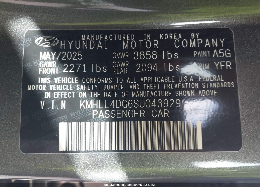 2025 HYUNDAI ELANTRA SE VIN: KMHLL4DG6SU043929