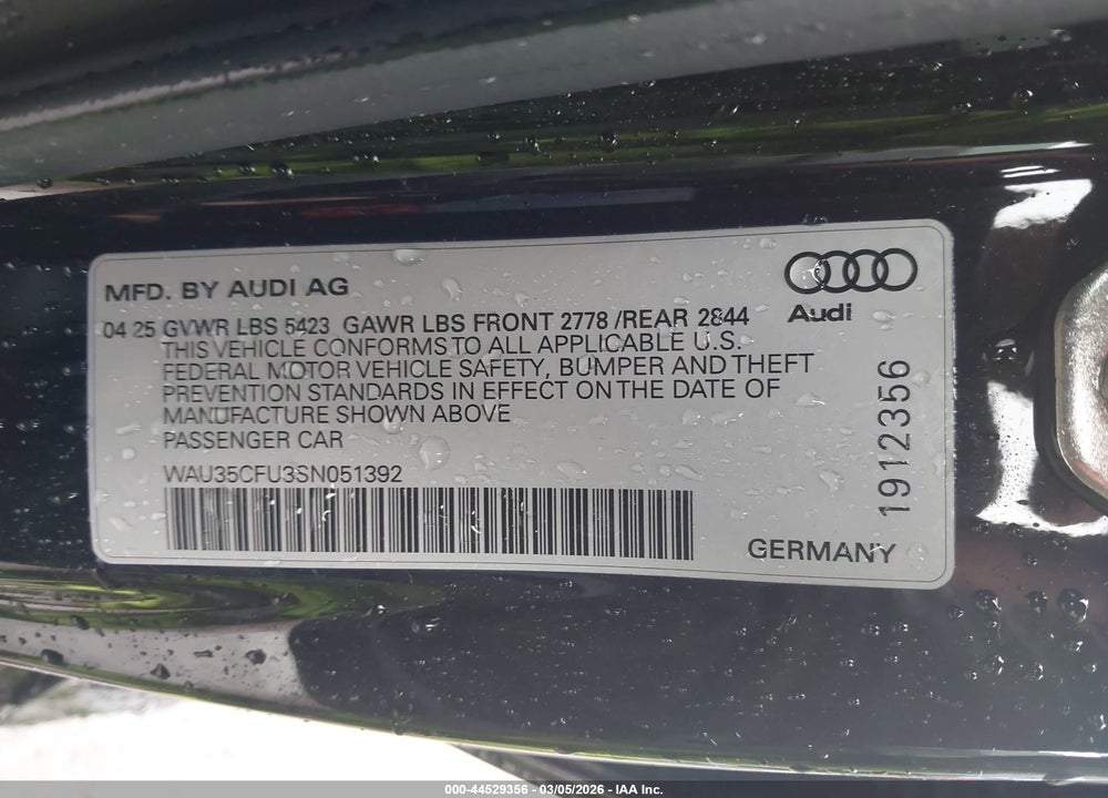 2025 AUDI ALL-NEW S5 PRESTIGE TFSI QUATTRO S TRONIC VIN: WAU35CFU3SN051392
