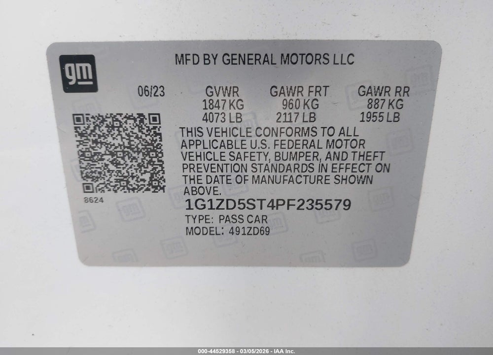 2023 CHEVROLET MALIBU FWD 1LT VIN: 1G1ZD5ST4PF235579