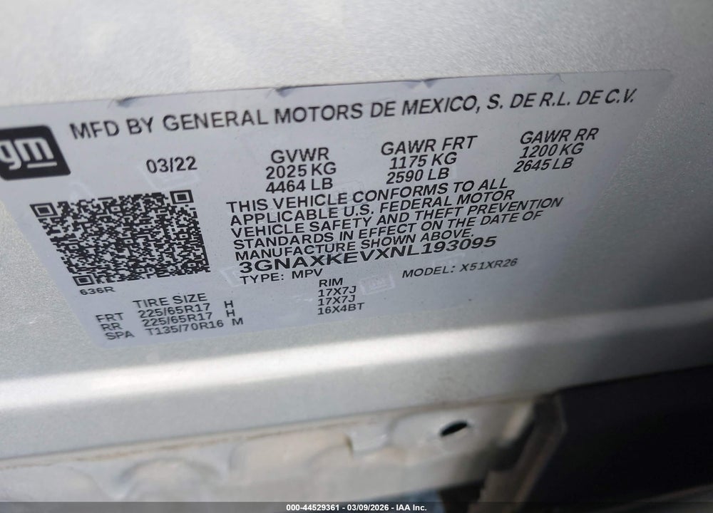 2022 CHEVROLET EQUINOX FWD LT VIN: 3GNAXKEVXNL193095