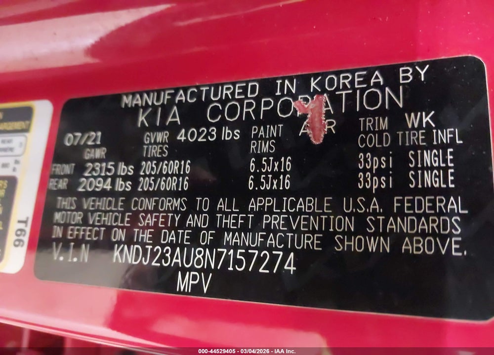 2022 KIA SOUL LX VIN: KNDJ23AU8N7157274