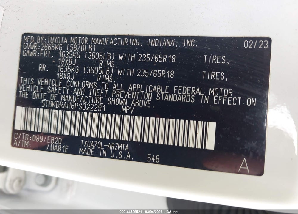 2023 TOYOTA HIGHLANDER XLE VIN: 5TDKDRAH6PS022291