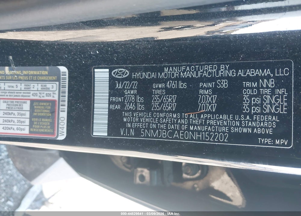 2022 HYUNDAI TUCSON SEL VIN: 5NMJBCAE0NH152202