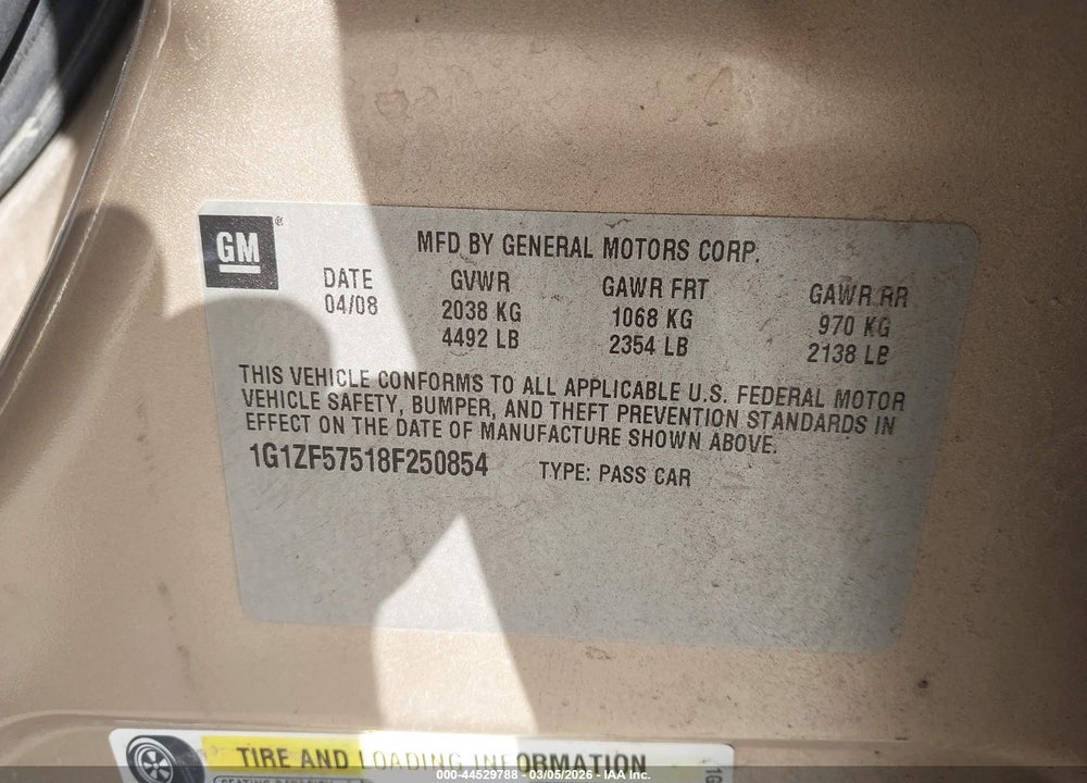 2008 CHEVROLET MALIBU HYBRID VIN: 1G1ZF57518F250854