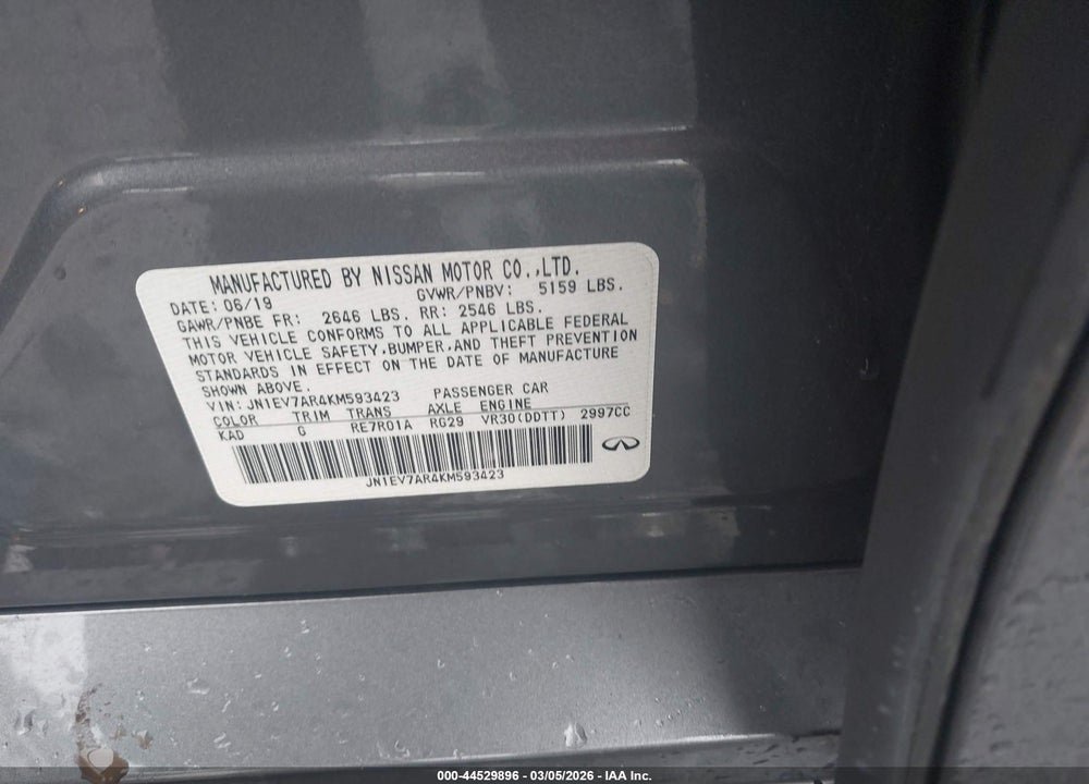 2019 INFINITI Q50 3.0T LUXE VIN: JN1EV7AR4KM593423