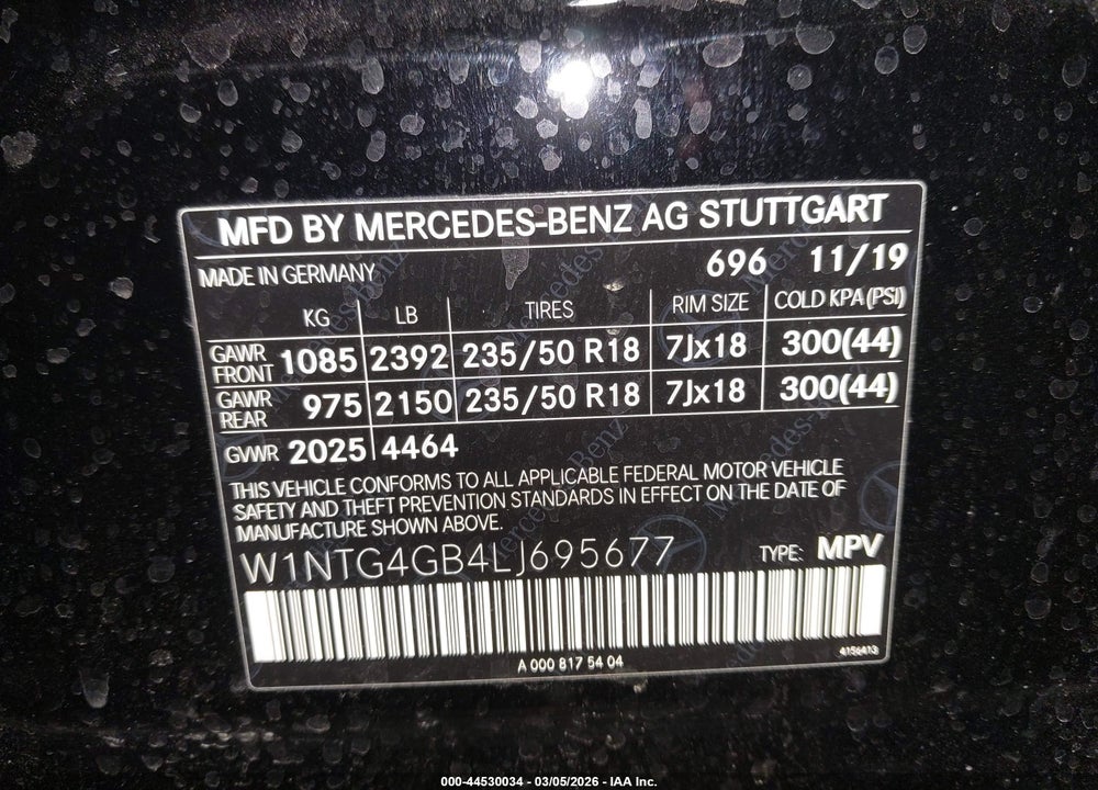 2020 MERCEDES-BENZ GLA 250 4MATIC VIN: W1NTG4GB4LJ695677