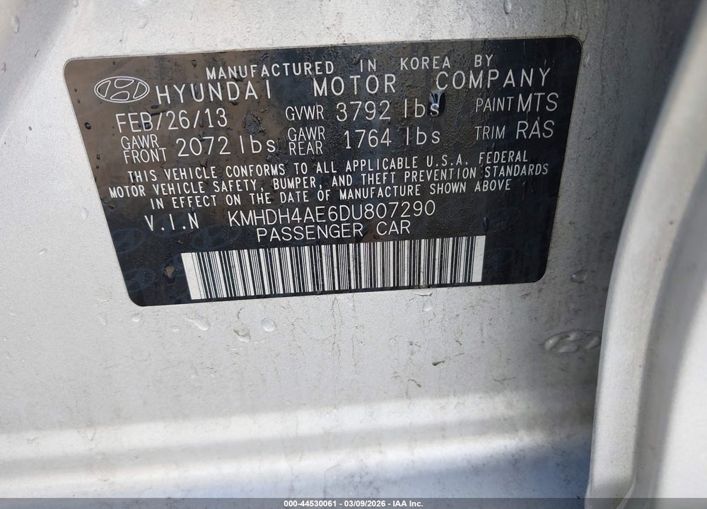 2013 HYUNDAI ELANTRA GLS VIN: KMHDH4AE6DU807290